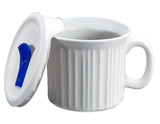 ❤️ CORNINGWARE 20-oz Soup MEAL MUG w/VENT LID Stoneware Microwave WHITE PINK