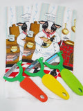 5-pc KITCHEN COW Cotton 24x15 DISH TOWELS & Serrated Vegetable PEELER TOOLS SET