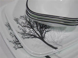 ❤️ 20-pc CORELLE Square TIMBER SHADOWS DINNERWARE SET *Black Grey Bare Trees