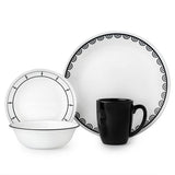 ❤️ NEW 16-pc Corelle BLACK & WHTE DINNERWARE SET Circles Dots Lace Keyhole