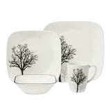 ❤️ 16-pc CORELLE Square TIMBER SHADOW DINNERWARE SET *Black Grey Bare Trees
