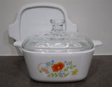❤️ NEW 3-pc CORNING Corelle P43 WILDFLOWER Petite Pan w/GLASS & Plastic COVERS