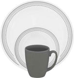 ❤️ 16-pc Corelle MYSTIC GRAY Dinnerware Set SOFT GREY BANDS & DOTS BORDER