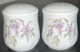 *NEW Corelle WISTERIA SALT & PEPPER SHAKER SET Purple Floral Porcelain Japan