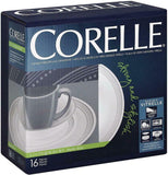 ❤️ 16-pc Corelle MYSTIC GRAY Dinnerware Set SOFT GREY BANDS & DOTS BORDER