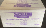 *NEW Corelle WISTERIA SALT & PEPPER SHAKER SET Purple Floral Porcelain Japan