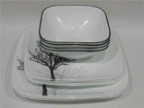 ❤️ 20-pc CORELLE Square TIMBER SHADOWS DINNERWARE SET *Black Grey Bare Trees
