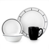 ❤️ NEW 16-pc Corelle BLACK & WHTE DINNERWARE SET Circles Dots Lace Keyhole