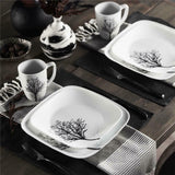 ❤️ 20-pc CORELLE Square TIMBER SHADOWS DINNERWARE SET *Black Grey Bare Trees