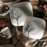 ❤️ 20-pc CORELLE Square TIMBER SHADOWS DINNERWARE SET *Black Grey Bare Trees