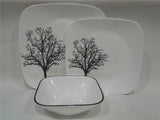 ❤️ 20-pc CORELLE Square TIMBER SHADOWS DINNERWARE SET *Black Grey Bare Trees