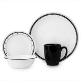 ❤️ NEW 16-pc Corelle BLACK & WHTE DINNERWARE SET Circles Dots Lace Keyhole