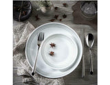 NEW 16-pc Corelle MYSTIC GRAY Dinnerware Set BORDER of SOFT GREY BANDS & DOTS