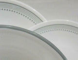 NEW 16-pc Corelle MYSTIC GRAY Dinnerware Set BORDER of SOFT GREY BANDS & DOTS
