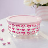 PYREX 4 Cup SMITTEN LOVE Valentine STORAGE BOWL 3-Rows Pink Red Inlaid Hearts
