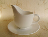 2-pc Pacific WHITE Stoneware 1.5 CREAMER /GRAVY Sauce BOAT w/Corelle UNDERPLATE