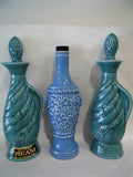 3 Jim Beam Whiskey DECANTERS Regal China TURQUOISE SWIRL & BLUE DAISY Bottles
