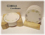 Corelle Coordinates STONEWARE Drink COASTER Set +WOOD CADDY Holder Beverage *NEW