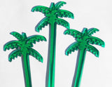 20 Green PALM TREES Leaves 7" Acrylic TROPICAL DRINK Cocktail Swizzle STIRRERS
