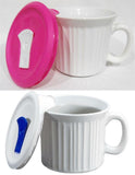 ❤️ CORNINGWARE 20-oz Soup MEAL MUG w/VENT LID Stoneware Microwave WHITE PINK