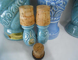 3 Jim Beam Whiskey DECANTERS Regal China TURQUOISE SWIRL & BLUE DAISY Bottles