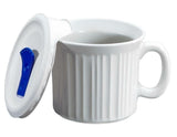 ❤️ CORNINGWARE 20-oz Soup MEAL MUG w/VENT LID Stoneware Microwave WHITE PINK