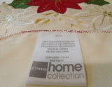 Christmas POINSETTIA & HOLLY TABLE CLOTH 60x84 Ivory Satiny Cutout