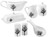 Corelle TIMBER SHADOWS Porcelain CREAM & SUGAR BOWL Black Grey Leafless Branches