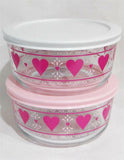 PYREX 4 Cup VALENTINE HEARTS STORAGE BOWL Love Hugs *Choose WHITE or PINK COVER