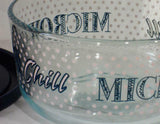 Pyrex MICROWAVE & CHILL 4 Cup STORAGE BOWL Hot Cold Foods Dark Blue Pink Dots