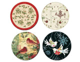 13" Tempered Glass CHRISTMAS LAZY SUSAN *Holly, Holiday Cheer, Cardinals, Doves