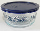 Pyrex MICROWAVE & CHILL 4 Cup STORAGE BOWL Hot Cold Foods Dark Blue Pink Dots