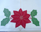 Christmas POINSETTIA & HOLLY TABLE RUNNER 13x72 Ivory Satiny Laser Cut Outs *NEW