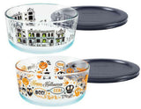 Pyrex 4 Cup HALLOWEEN Storage SPOOKY FUN /Haunted Mansion Cemetery FRIGHT NIGHT