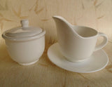 Pacific WHITE SUGAR BOWL & GRAVY BOAT Creamer Sauce w/Corning UNDERPLATE *New