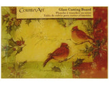 12x8 Christmas GLASS CUTTING BOARD / Hot Plate *Poinsettia, Holly, Cardinals NEW