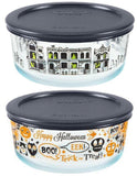 Pyrex 4 Cup HALLOWEEN Storage SPOOKY FUN /Haunted Mansion Cemetery FRIGHT NIGHT