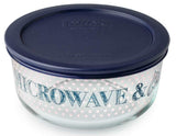 Pyrex MICROWAVE & CHILL 4 Cup STORAGE BOWL Hot Cold Foods Dark Blue Pink Dots