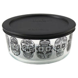 Pyrex DAY of the DEAD Halloween SUGAR SKULLS 4 Cup STORAGE BOWL Orange OR Black
