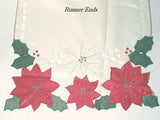 Christmas POINSETTIA & HOLLY TABLE RUNNER 13x72 Ivory Satiny Laser Cut Outs *NEW