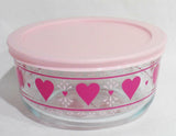 PYREX 4 Cup VALENTINE HEARTS STORAGE BOWL Love Hugs *Choose WHITE or PINK COVER