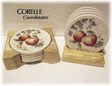 Corelle Coordinates STONEWARE Drink COASTER Set +WOOD CADDY Holder Beverage *NEW