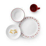 16pc Corelle DANCER & PRANCER Dinnerware Set Christmas Holiday Red Gold Reindeer
