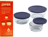 ❤️ NEW 6-pc Pyrex Simply Store GLASS STORAGE BOWLS 7, 4, 2 Cup BLUE Plastic Covers
