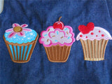 Children's Kids DENIM APRON Sweet Cupcakes Embroidered Kitchen Baking Blue Jean