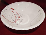 Corelle SPLENDOR 2-Qt ROUND 10.25" SERVING BOWL *Energetic RED GRAY Scrolls