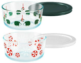 Pyrex 4 Cup CHRISTMAS Green Hedgehogs Under Mistletoe OR Red Peppermint Candy