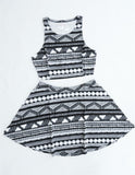 2-pc Aztec Big Inky Black White TANK TOP & SKATER SKIRT SET *Cool Summer Outfit