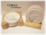 Corelle Coordinates STONEWARE Drink COASTER Set +WOOD CADDY Holder Beverage *NEW