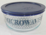 Pyrex MICROWAVE & CHILL 4 Cup STORAGE BOWL Hot Cold Foods Dark Blue Pink Dots